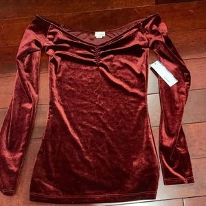 NWT Dark Red Crushed Velvet Long Sleeved Top